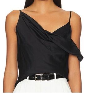 NWT! A.L.C. Ramona Draped Sleeveless Peek a Boo Shoulder Satin Top in Black Sz 4